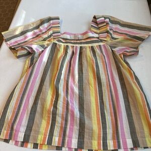 Loft Women's Striped Short Sleeve Shirt Blouse Size Medium Cotton Beach Flowy